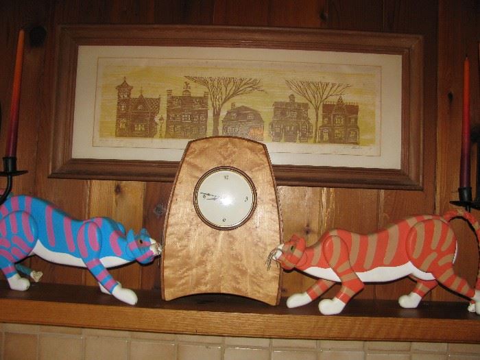 wood cats, great old clock 