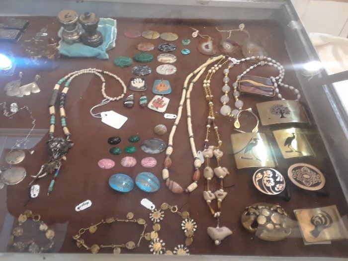 LAPIDARY STONES, VINTAGE JEWELRY AND BUCKLES