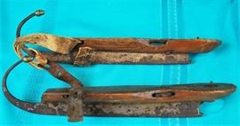 Antique Primitive Wooden Ice Skates Curved Blades