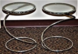 Pair Ranucci Mid Century Chrome & Glass End Tables