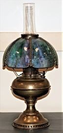 Bradley & Hubbard Brass Oil Lamp, Slag Glass Shade