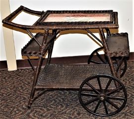 Antique Wicker Tea Cart w/Tray Ca. 1920s