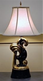 1950s Black and Gold Ceramic Rooster Lamp