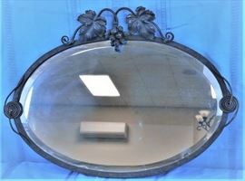 Antique French Beveled Oval Mirror Wrought Iron