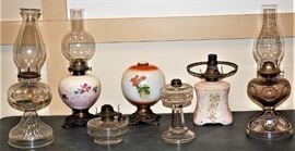 7 Piece Lot Of Antique Oil Lamps And Parts