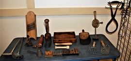 Large Lot Wooden & Metal Kitchen Implements