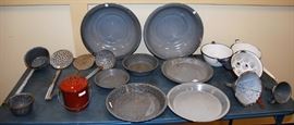 Large Lot Of Vintage & Antique Kitchen Enamelware 