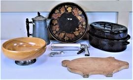 Kitchen Lot, Cookie Press, Sterling Trim Wood Bowl