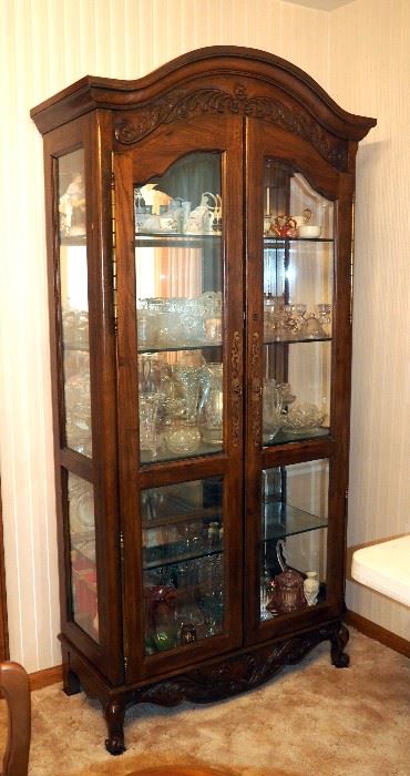 Lighted Tempered Glass Shelved China Cabinet, With Key, 81"H x 36.75" x 17"D