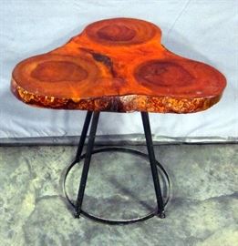 Tree Slab Slice End / Side Table with Metal Base, 22"W x 20.5"H