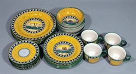 Geribi Deruta Italy Pottery Dinnerware, Hand Painted & Signed, Includes 3 Dinner Plates, 4 Salad Plates, 4 Bread Plates, 4 Bowls, & 4 Cups