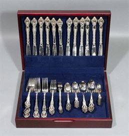 International Deep Silver, Silver Plate "Countess" Flatware Set for 12, 12 Forks, Salad Forks, Cocktail Forks, Spoons, Teaspoons, Demitasse Spoons, Mo