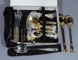 International Stainless Gold Tone Flatware Set for 12, 12 Forks, Salad Forks, Spoons, Teaspoons, and Knives, 1 Sugar Spoon, Butter Spreader, More