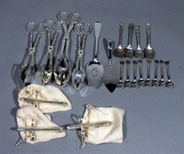 Assorted Flatware & Serving Utensils- Sterling Teaspoons, Qty 4, DH Savage, Fisher, and Unmarked, Serving Tongs Marked "Italy" (3), More