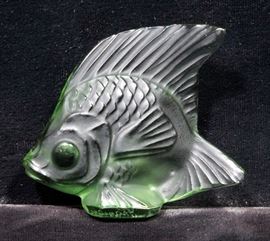 Lalique Light Green Crystal Fish Figurine, Signed, 2" x 2"
