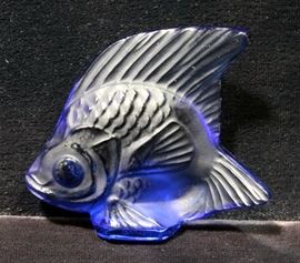 Lalique Purple Crystal Fish Figurine, Signed, 2" x 2"