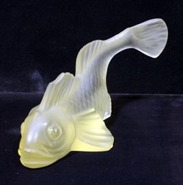 Baccarat Crystal Koi Carp Frosted Yellow Glass Fish Figurine / Paperweight, 5"