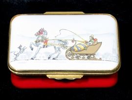 Halcyon Days Enamels One Horse Open Sleigh Christmas Trinket / Pill Box by Tiffany & Co