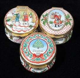 Halcyon Days Enamels Christmas Trinket / Pill Boxes, Qty 3, Christmas 1984, 1985 and 1988