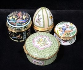 Halcyon Days Enamels Bird Themed Trinket / Pill Boxes, Qty 4, Includes Easter 1984 Egg Box