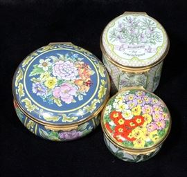 Halcyon Days Enamels Floral Trinket / Pill Boxes, Qty 3