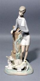 Lladro Porcelain Boy Reading to Lambs Figurine, with Box, but Not Original Box