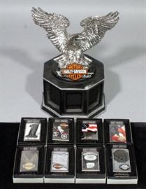Harley Davidson "Ride Hard. Live Free" Zippo Lighter Collection, Qty 8 Lighters, with Display