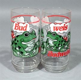 Vintage Lighted Heineken Beer Sign, 10"W x 6.5"H, and Indiana Glass Budweiser Frog Tumblers, Qty 8, with Original Box