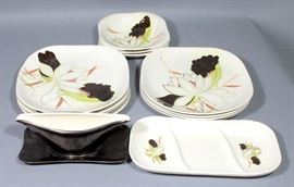 Red Wing Hand Painted Lotus Bronze Dinnerware Set, Includes 8 Dinner Plates, 3 Bowls, Platter and Gravy Boat