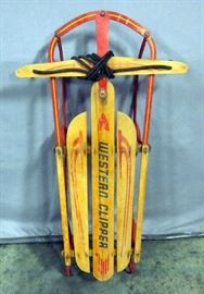 Vintage Western Clipper Wood Snow Sled, 42"L