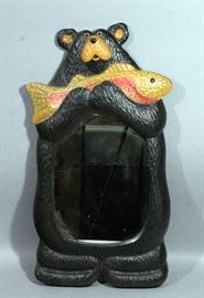 Black Bear holding Fish Mirror, 12"W x 26"H