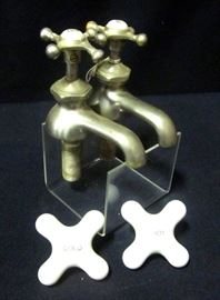 Porcelain Faucet Knobs and Plated Brass Faucets with Porcelain Knobs