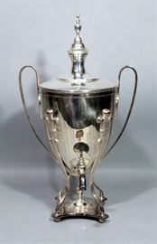 International Silver Co Hand Made Silver Plate Ornate Coffee Urn, 24"H, with Dust Cover