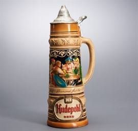 Offered is the rare Hudepohl Chalkware Diamond Jubilee Display Stein. The Cincinnati, Ohio brewery released the stein in 1960 to celebrate the diamond jubilee of its 1885 creation. The stein is 14.5" tall by 5.5" wide. The lid is not intended to open. Please see the photos for more details.