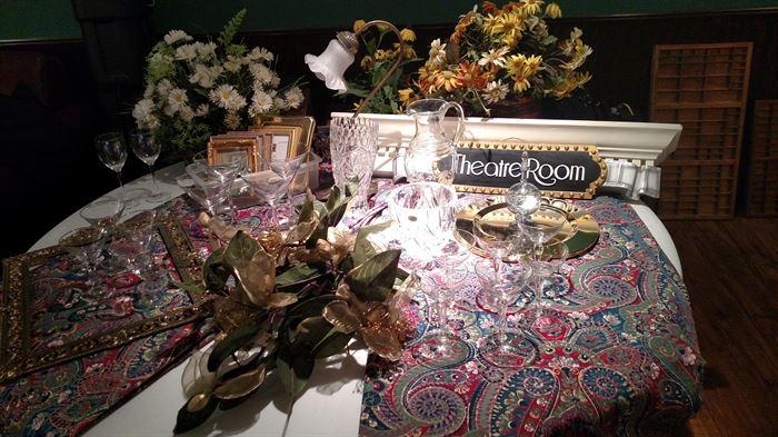 Hard to see!  Stemware, LARGE custom Swags, Shelfs, and Floral Arrangements