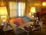 hide-a-bed, matching coffee table & 2 end tables, lamps