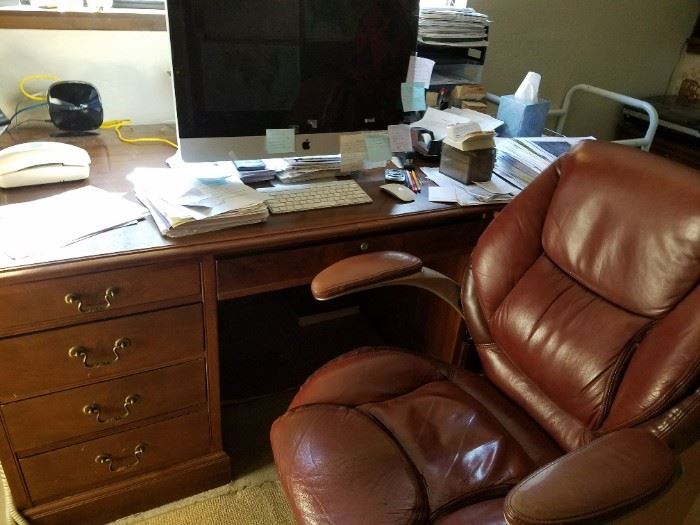 Captain's Desk. Leather Desk Chair.  
