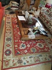 Persian Carpet Handwoven and Wood/Glass Coffee Table 