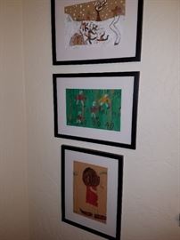 There is a series of framed and matted original  children's art every bit as good as a professional. 