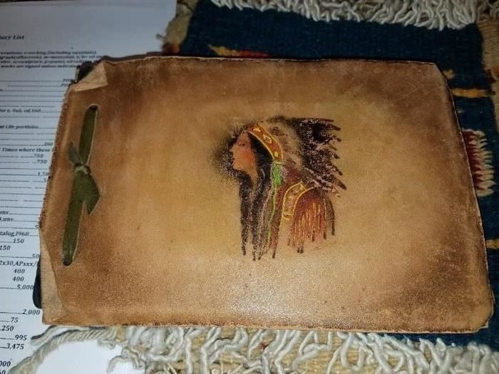 Native American Rendering on a Leather Photograph Book - This has some nice Western photos inside. 