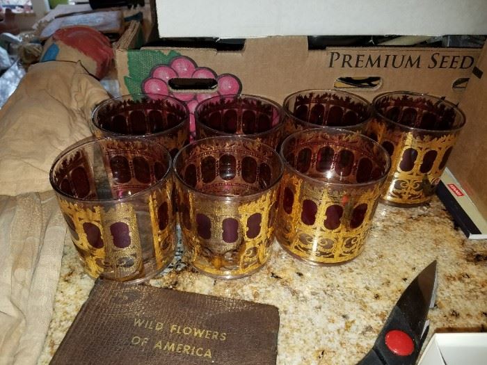 Classic Gold Leafed Vintages Glasses with maker's signature.  Very collectible. 