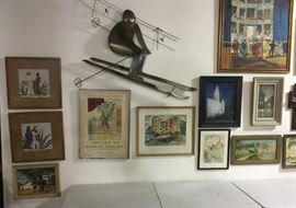 Large mixed metal mid century skier wall art