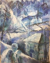 Large abstract painting on board