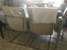 Chrome & glass mid-century dining room set with six chairs 