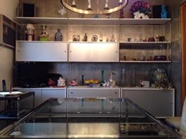 Mid-century wall unit with cabinets & shelving . Chrome & glass 