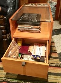 Pair of Herman Miller planter tables with one drawer & glass top 