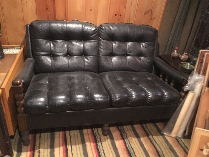 Leather sofa & matching chair 