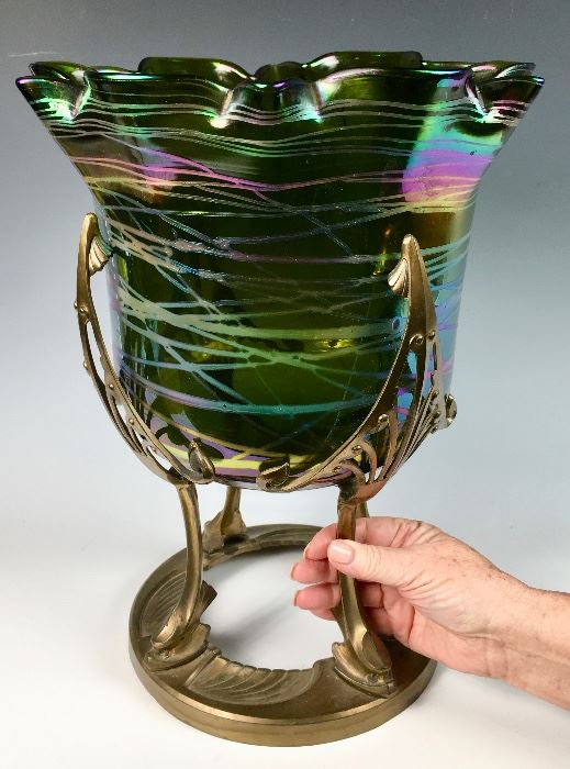 Huge Kralik & Gilt Metal Vase C.1900