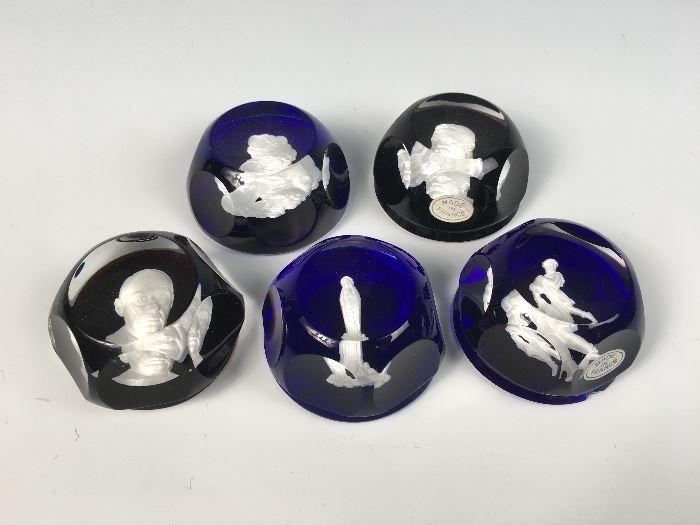 Set of 5 Baccarat Sulphide Paperweights