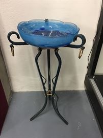 Rare Signed Daum Nancy Mottled Glass Bowl on Iron Stand C.1920's